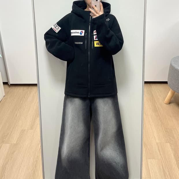 데상트 스위스 스키팀 본딩 플리스 후드집업