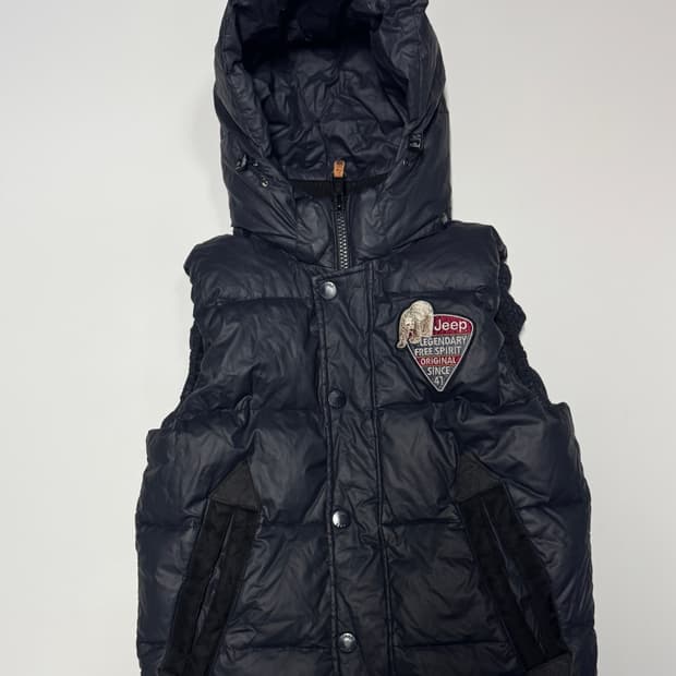 여성 지프 Jeep 패치 로고 덕다운 후드 패딩 조끼 M