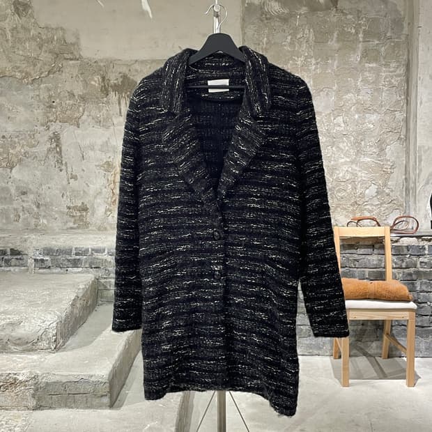 이자벨 마랑 에뚜왈 차콜 스트라이프 체스넛 버튼 알파카 울 자켓