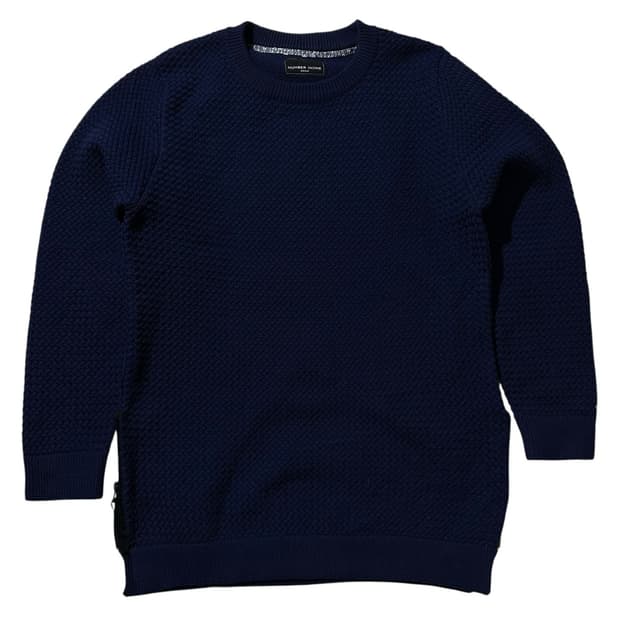 넘버나인 사이드 로고 지퍼 니트 네이비