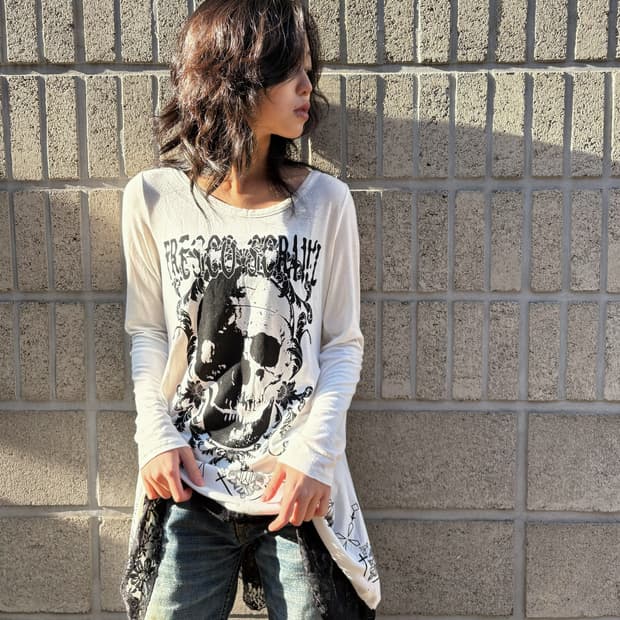 MKR 코튼 레이스 아일렛 디테일 롱 슬리브