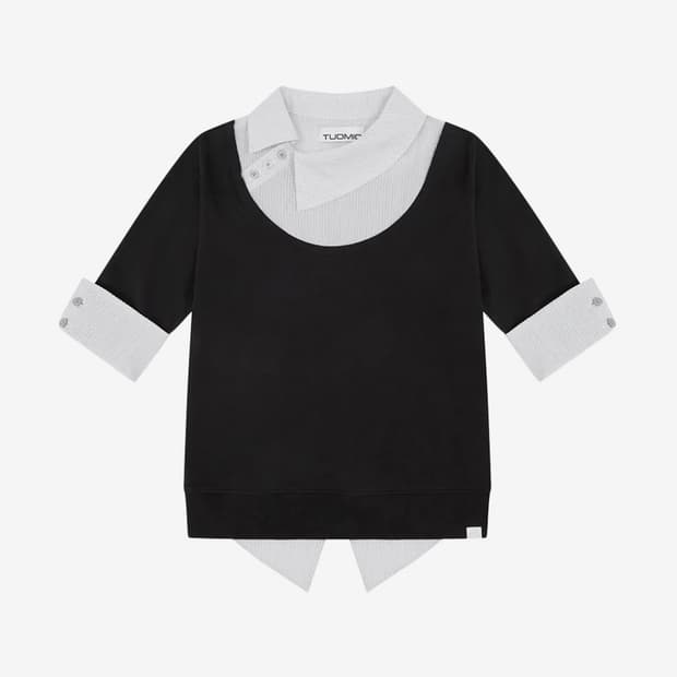 뚜오미오 ASYMMETRIC COLLAR TOP [BLACK]