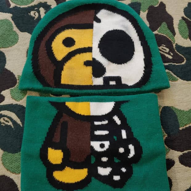 [OS] 베이프 베이비마일로 하프스컬 비니 넥워머 세트 그린