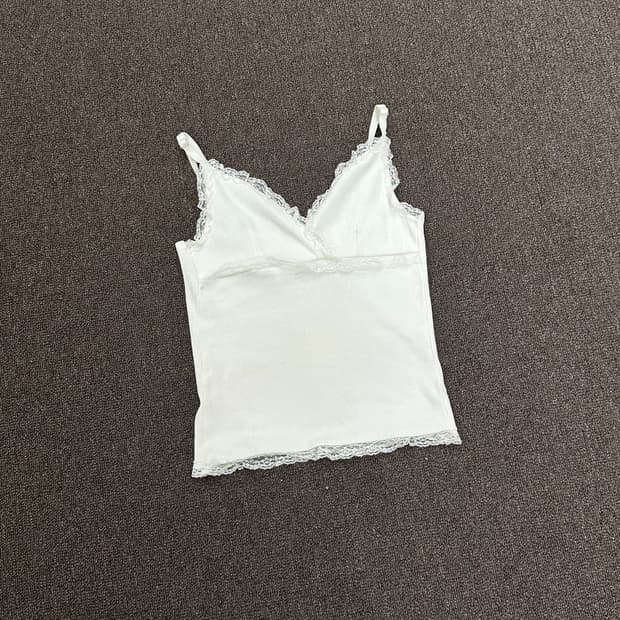 OS)Japanese vintage 여성 레이스 디테일 화이트 나시