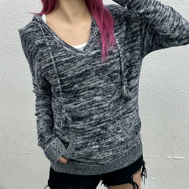 갭 네이비 니트 브이 후드 S