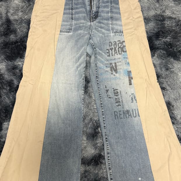 vintage연청데님 × 카키슬랙스 배색 팬츠