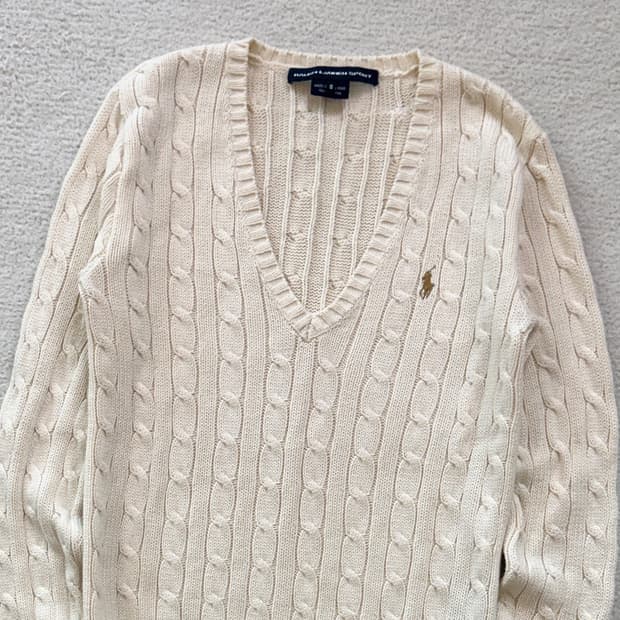 폴로 크림 케이블 니트