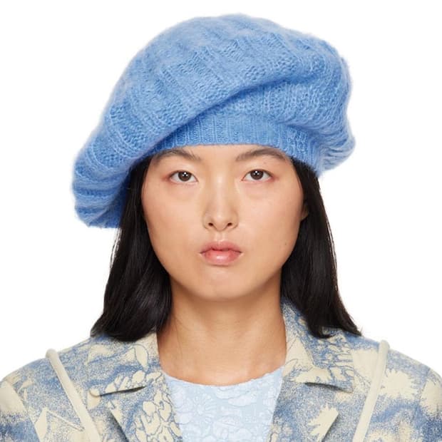 새상품 GANNI 가니 베레모 모헤어 비니 블루 컬러