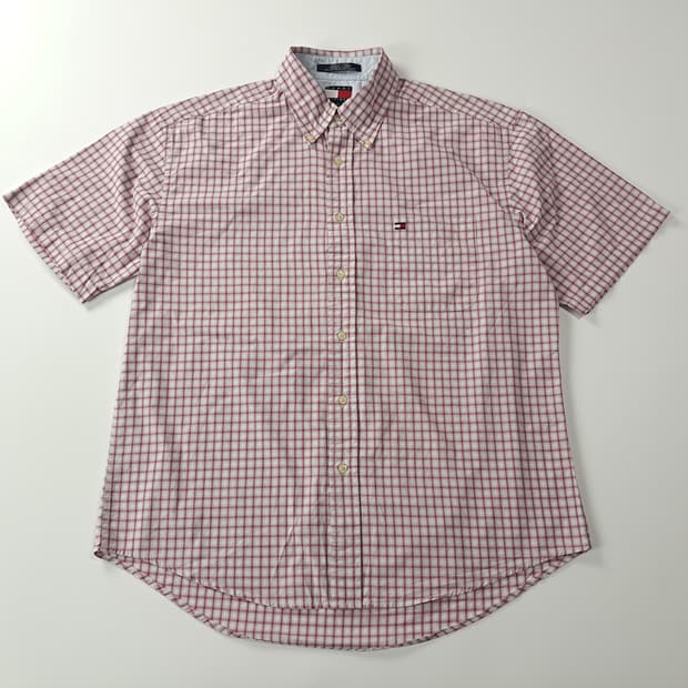 CK235 XL 타미힐피거 90s 대만판 멀티 스몰 체크 레드 반팔 셔