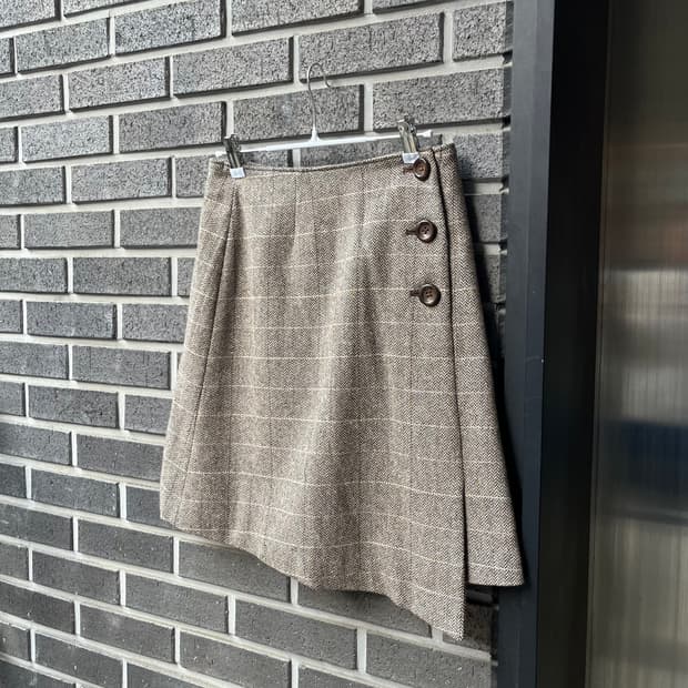 언발란스 트위드 스커트 브라운
