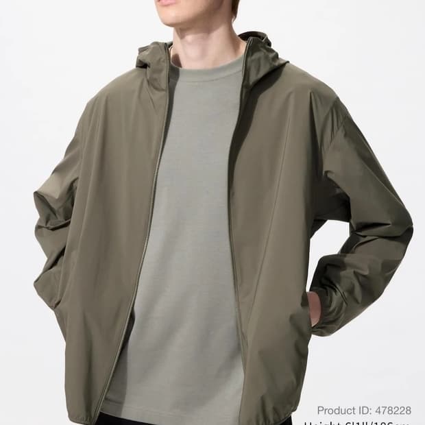 유니클로 UV 포켓터블 바람막이 올리브 S (새상품)