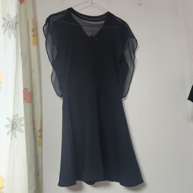 블랙 쉬폰 플레어 미니 원피스44~55
