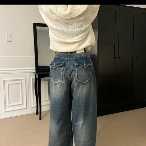 ootj 빈티지 중청 와이드 팬츠 L (카리나팬츠)