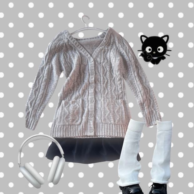 일본 빈티지 회색 니트 가디건 아우터 