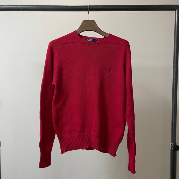 90s 일경물산 폴로 랄프로렌 코튼 레드 니트
