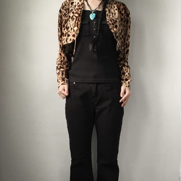 Fake fur leopard pattern bolero