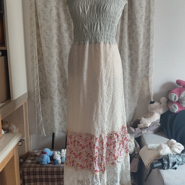 [빈티지] 레이스 플라워 패치워크 롱 원피스