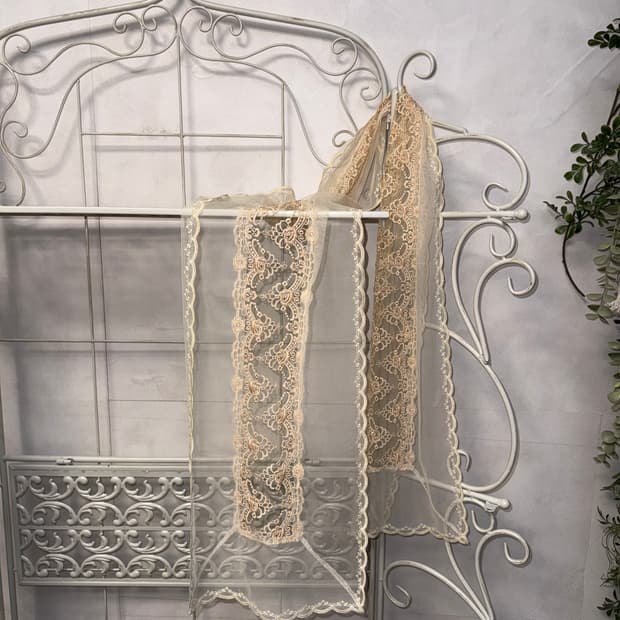 Pink beige floral mesh lace scarf