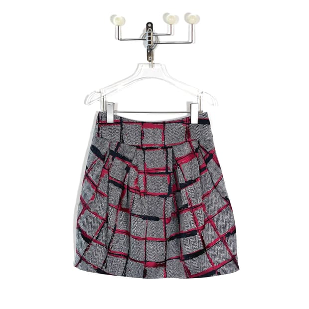 랑방 울 스퀘어 패턴 스커트