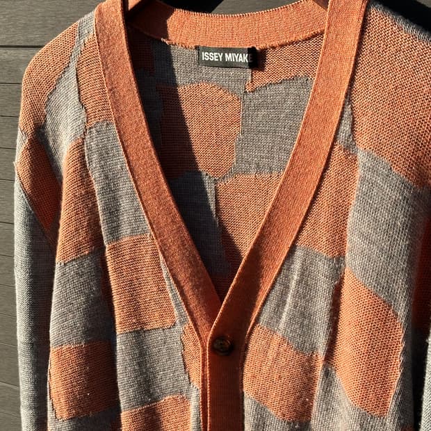 Issey miyake check wool cardigan