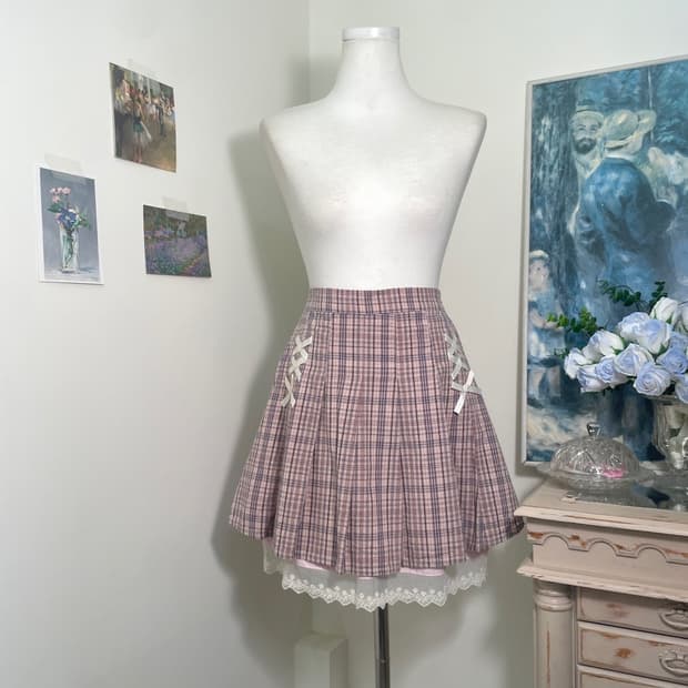 AXES FEMME pink check bow point midi ban