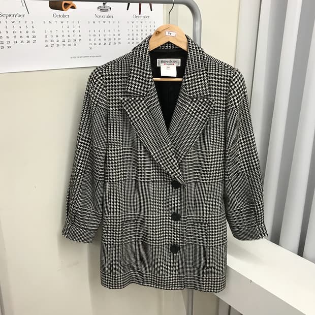 입생로랑 울 하운드체크 하프 코트