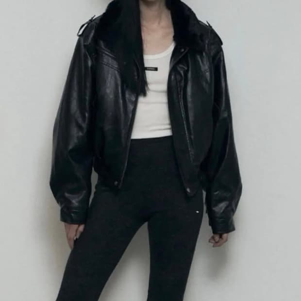 보헤미안서울 크링클 레더 퍼 블루종