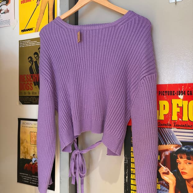 빈티지 퍼플 백 리본 니트