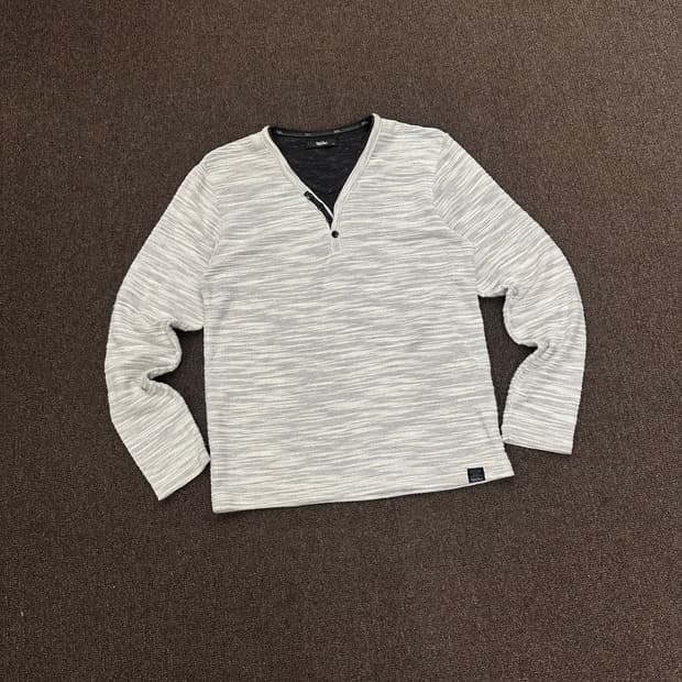 L)Mossimo vintage 그레이 스트라이프 헨리넥 롱슬리브