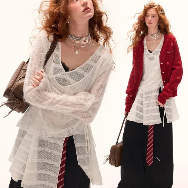 Mamc  Sheer V-Neck Layered Top 