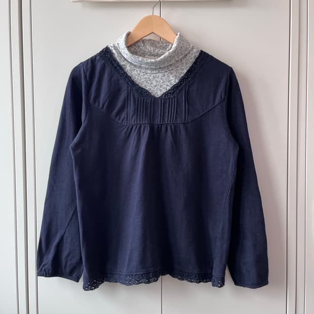 잔꽃 레이어드 목폴라 긴팔 롱 슬리브