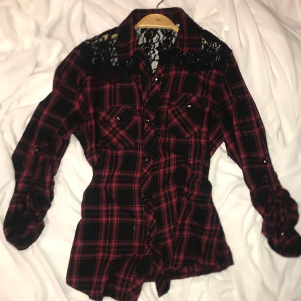 펑크 체크 레이스 셔츠