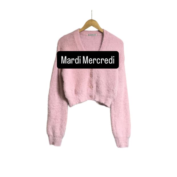 마르디메크르디 핑크 퍼 단추포인트 가디건
