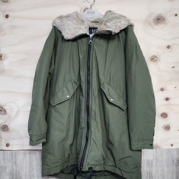 465) 자라 TRF 카키색 퍼 후드 야상 점퍼