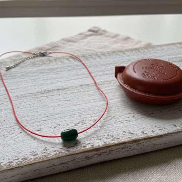 [핸드메이드] 그린 원석 레드 코드 목걸이