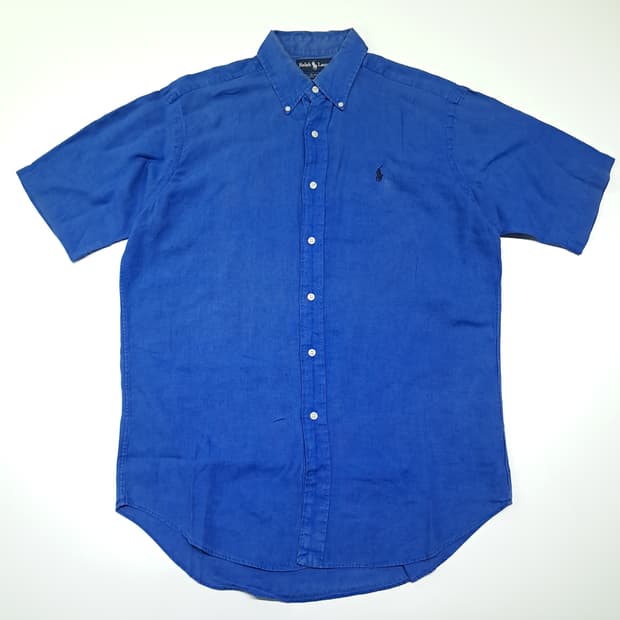 CK101 M 폴로 90s 린넨 버튼다운 블루 반팔 셔츠 남방