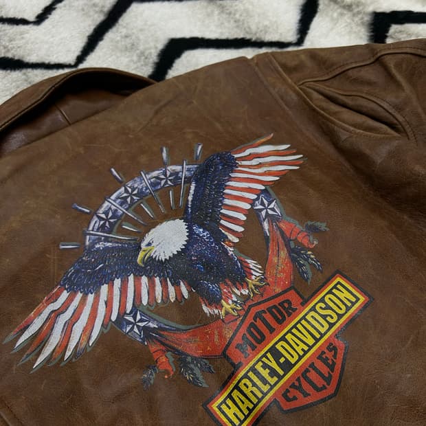 [실측M]할리데이비슨 숏 소가죽 라이더 자켓/브라운