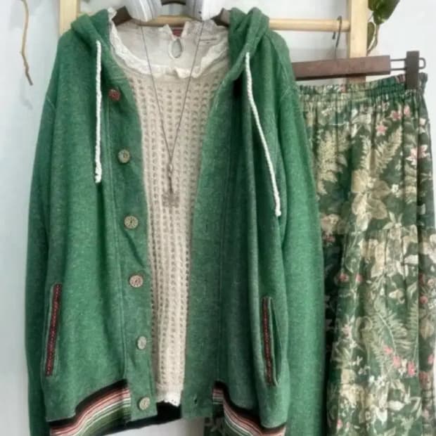 초록 그린 빈티지 후드집업