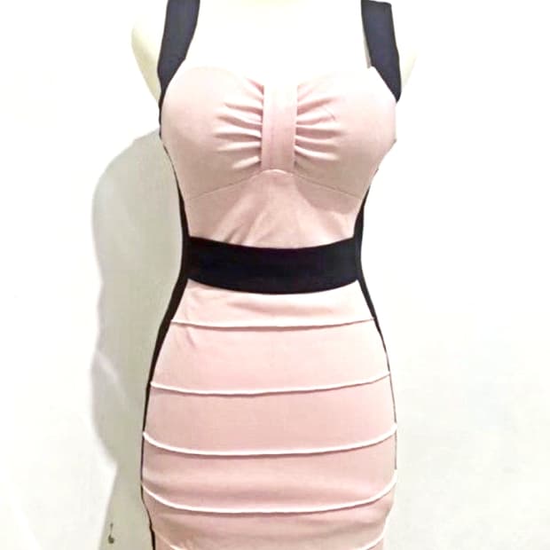 나롱쥐 블랙 핑크 배색 미니 원피스 섹시 홀복 드레스 파티 클럽룩