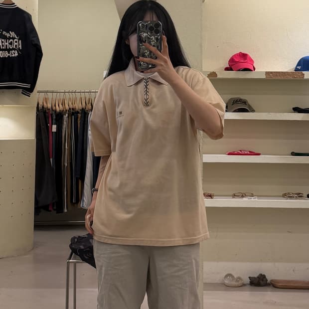 버버리 체크 트리밍 카라 반팔 셔츠 U1605