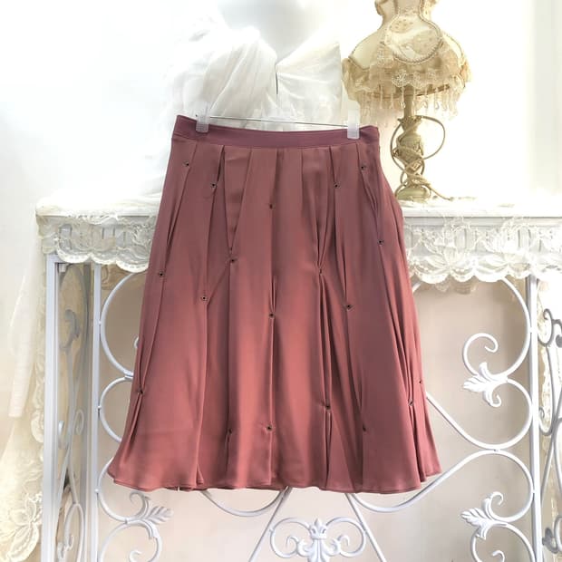 pink eyelet pintuck midi skirt
