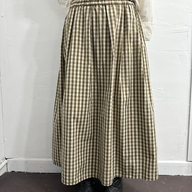 brown check long skirt