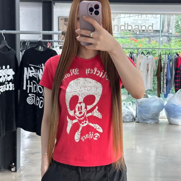 ASK enquired Y2K펑크 글리터 스터드 반팔티