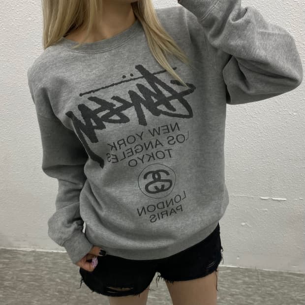 스투시 센터로고 그레이 맨투맨