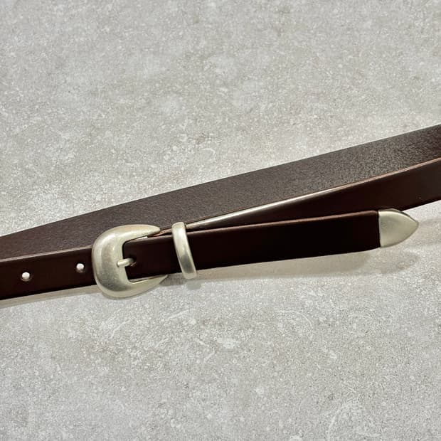 Oribell 라운드 볼드 버클 이탈리아 소가죽 웨스턴 벨트 브라운