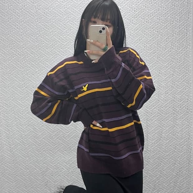 마크곤잘레스 레트로 스트라이프 딥퍼플 니트 L C09384