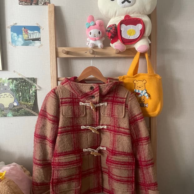 모리걸 빈티지 레드 체크 숏 떡코 