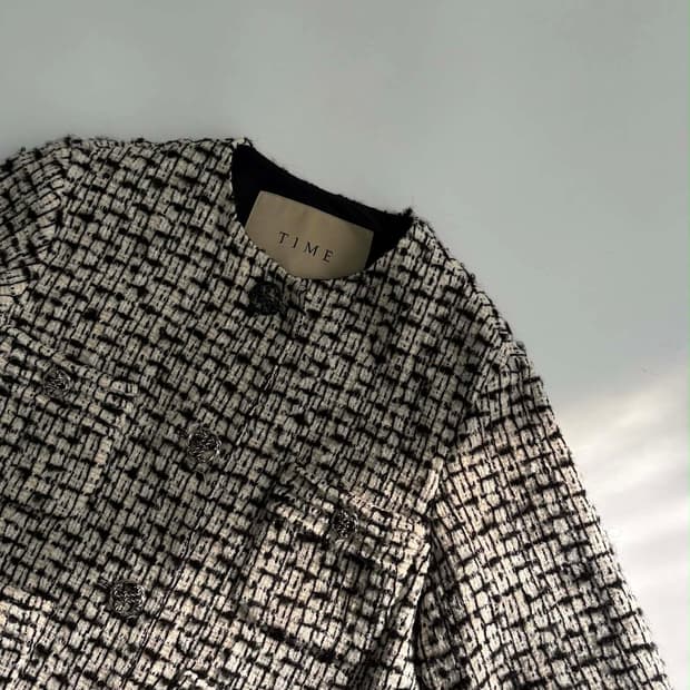 타임 한섬 TIME 21년 신형 울 블렌드 반팔 트위드 하프 자켓