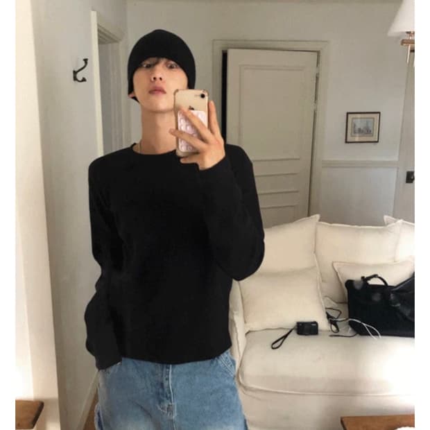 베이그 와플 크롭 머슬티