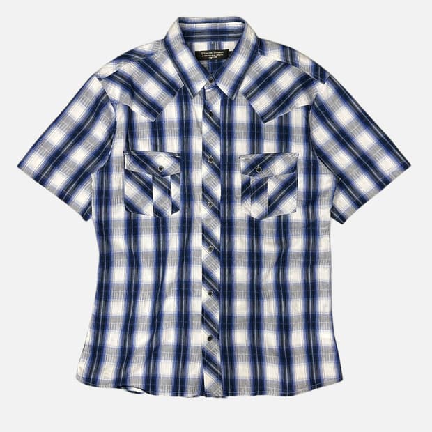 THRUXTON blue check texture western shir